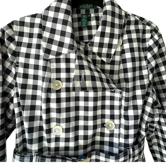 LAUREN RALPH LAUREN NWOT BLACK & WHITE GINGHAM TRENCH COAT | PETITE LARGE - Picture 4 of 12
